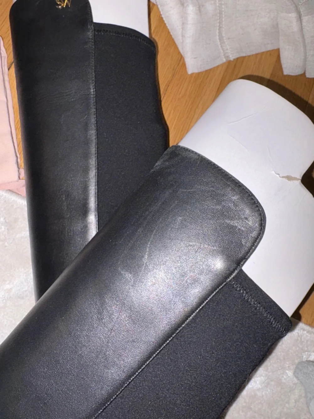 Stuart Weitzman Tall Black Leather & Stretch Over-the-Knee Boots
